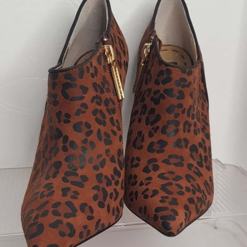 MIMCO Leather Kiddo Cognac Leopard Print Bootie Heels Ankle Boots RRP 299
